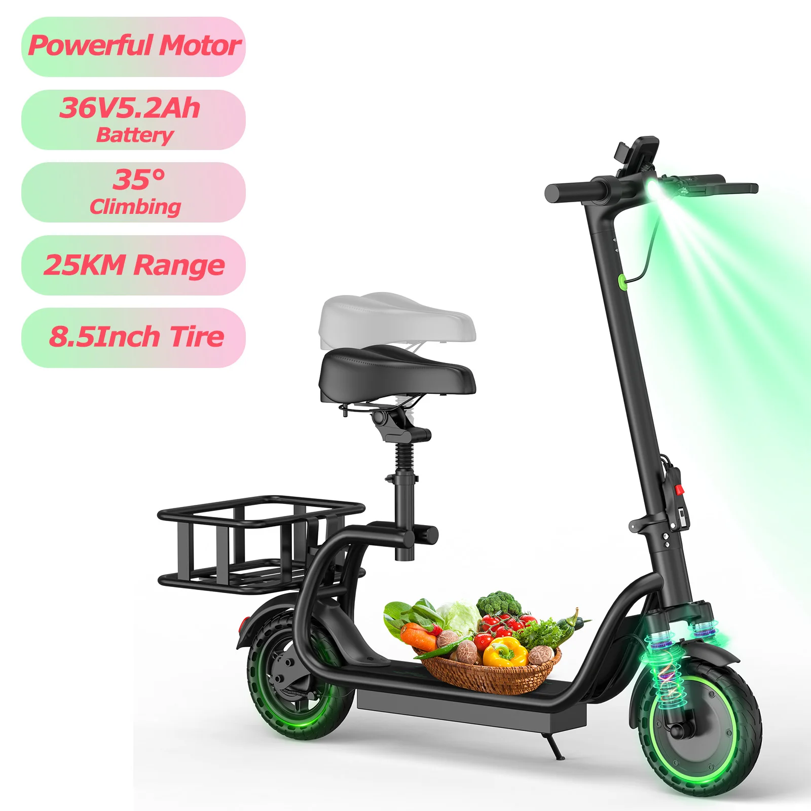 JUICEASE R20PRO Elektrofahrrad Hochleistungsmotor 36V9AH Hochkapazitätsbatterie 35KM Reichweite 30 ° Kletterfahrrad mit Korb 8,5 Zoll Dual-Bremssystem E-Bike