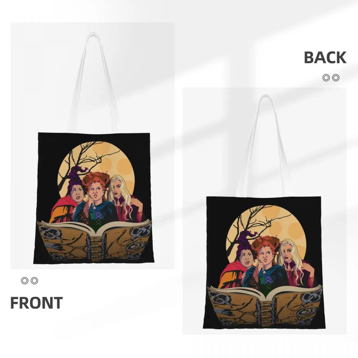 Custom Hocus Witch Pocus Sanderson Sisters Shopping Bag Shoulder Canvas Tote Bag Portable Halloween Night Grocery Shopper Bags