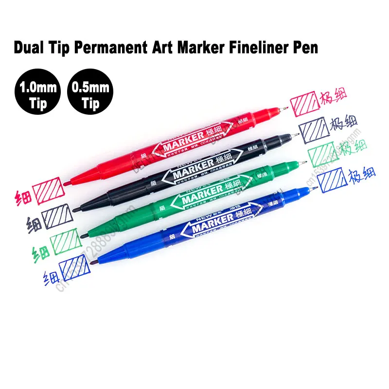 4/8Pcs Dual Tip Waterproof Oil Ink Permanent Paint Art Marker Fineliner Pen 0.5mm 1.0mm Office School Writing Drawing Stationery - Image 2