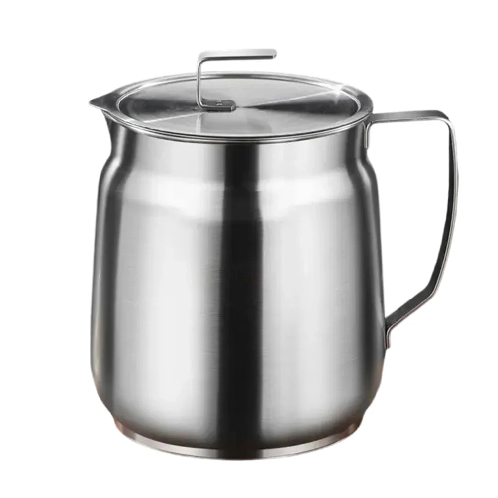 Extra Thick Stainless Steel Oil Filter Pot with Lid and Built-In Filter Suitable for Home Cooking Oil Storage and Filtration