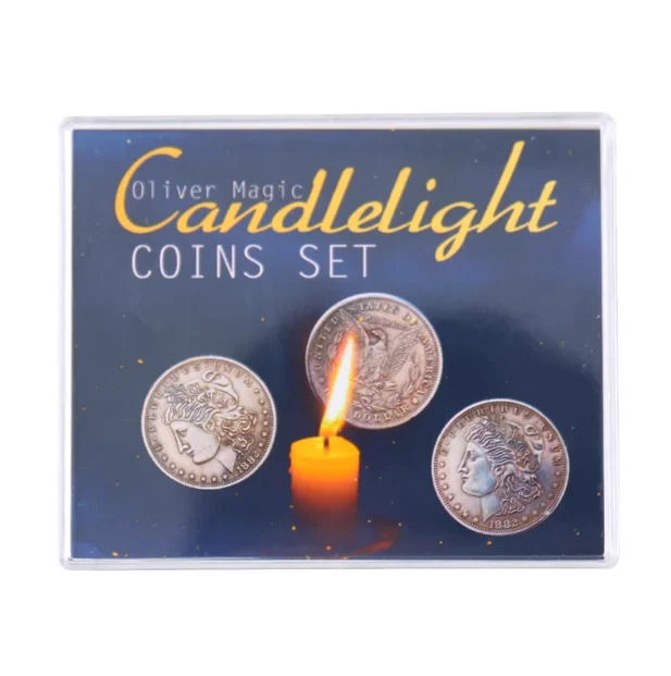 Candlelight Coins Set by Oliver Magic Coin Magic Tricks Gimmick Close up Magic Illusion Magia Props Magician Coin Thru Table Fun