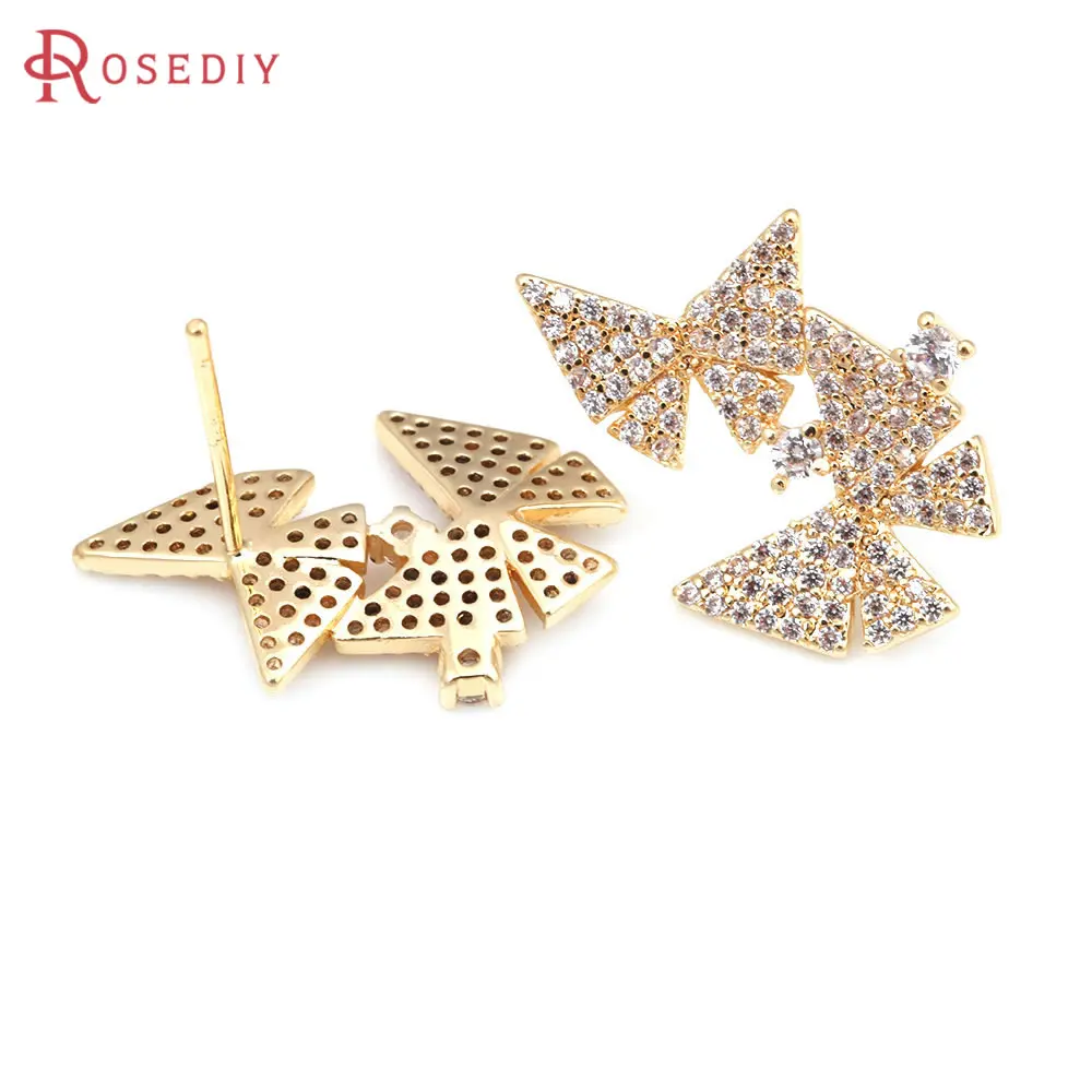 4PCS 18K Gold Color Brass and Zircon Butterfly Stud Earrings Pins Earrings High Quality Diy Jewelry Making Accessories for Women