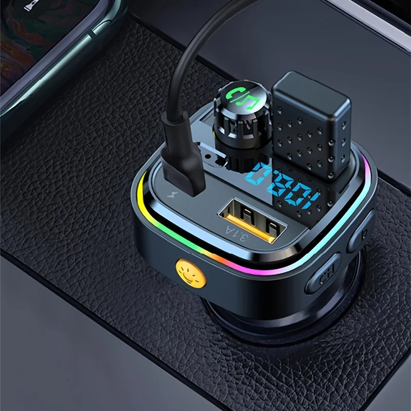 Car 5.0 Transmitter Wireless Mp3 Player Handsfree Receiver Ambient Light FM Transmitter Type-C 3.1A Fast Charging