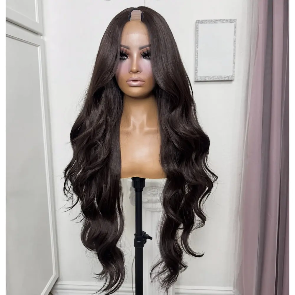 Dunkelbraun 2 # Loose Wave 1x4 Größe U-Part Perücken aus Echthaar für Schwarze Frauen, Klebefrei, Clip-in, Verstellbar, Natur Schwarz/1 # /4 # – Detail 1