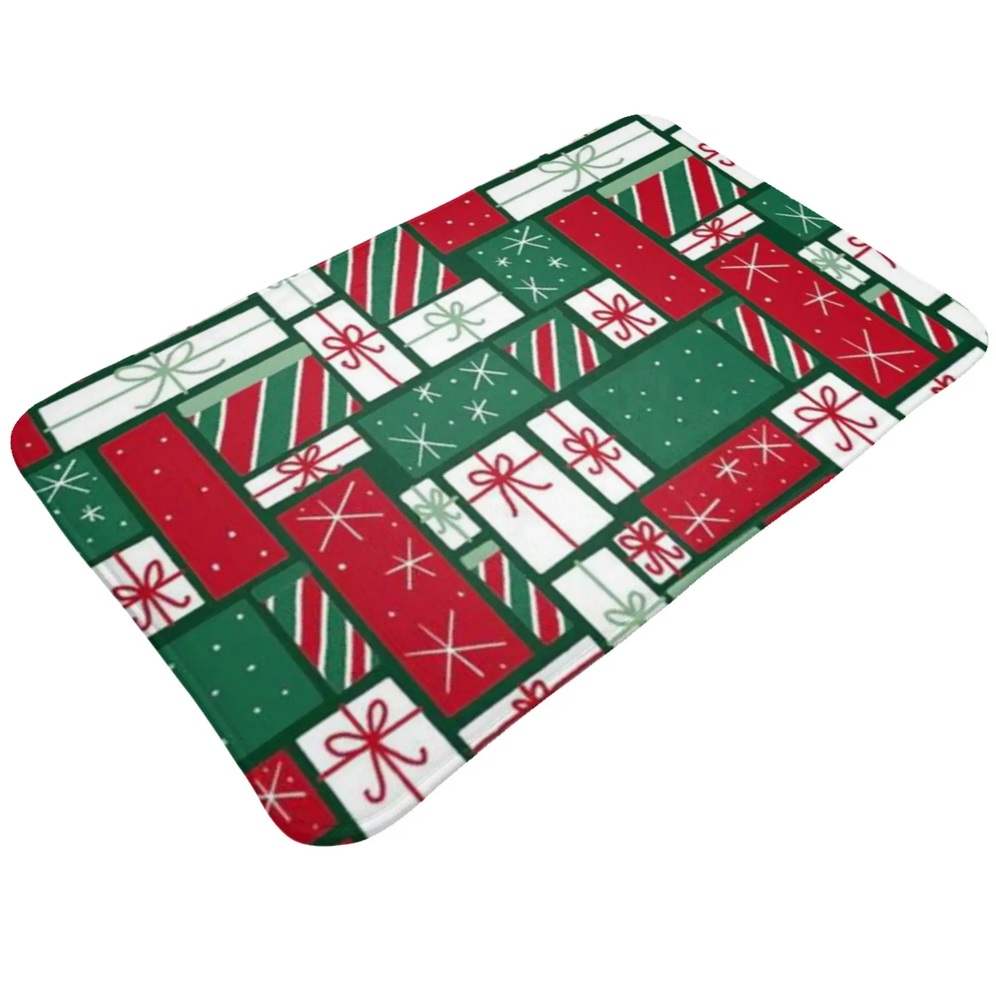 Christmas Gift Box Festive Tile Pattern Non-slip Doormat Bath Mat  Hallway Indoor Home Decor