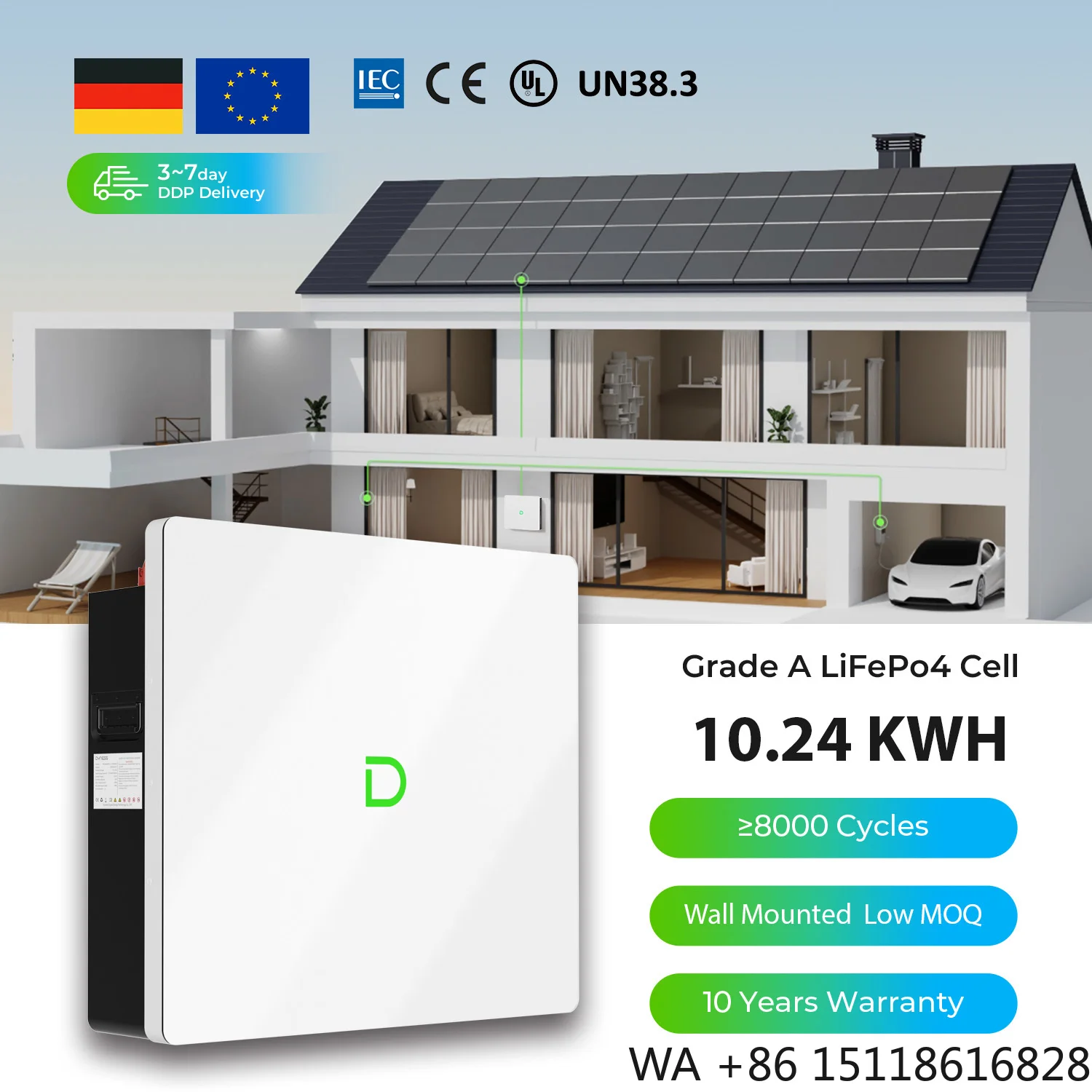 Dyness Home Outside IP66  48v 51.2v 200ah Wall Mounted lifePO4 Battery 10kw Hybrid Solar Power Inverter with Lithium Battery