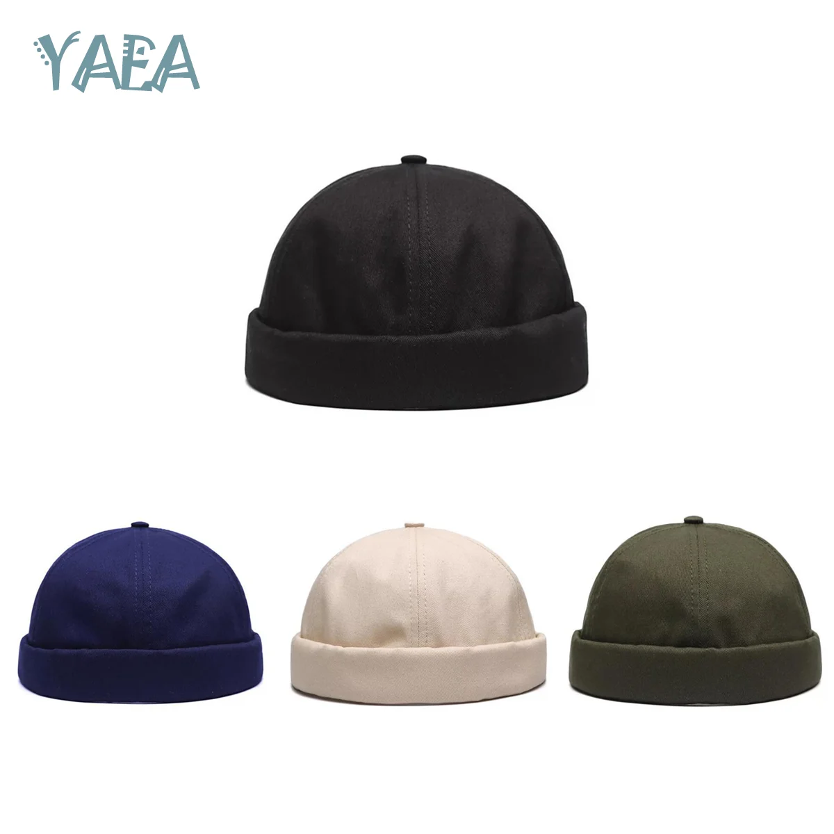 YAEA New Summer Cotton Brimless Skullies Cap Women Men Vintage Simple Street Portable Docker Hats Fashion Adjustable Hip Hop Hat