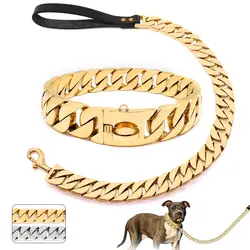 Stainless Steel Gold Dog Chain Leash Super Strong Dog Metal Durable Silver Traction Rope Chain Solid For Pet Jewelry Accessories