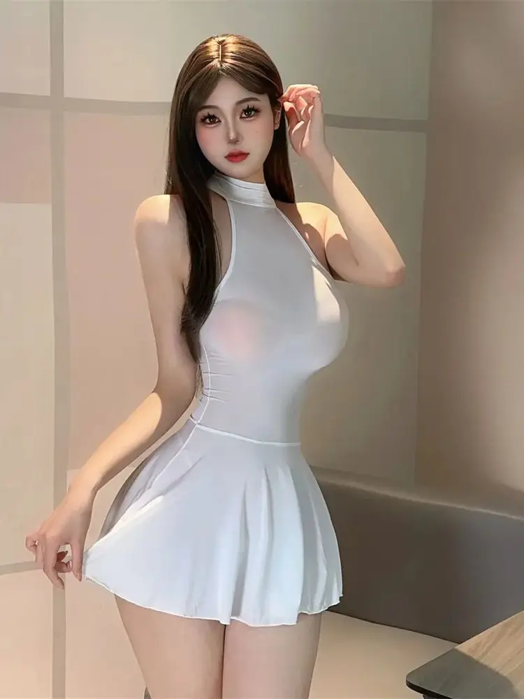 Reversible Wear Sexy Pleated Dresses Women's Mini Micro Dress Halter Sleeveless Miniskirts Night Club Dance Woman Clothing New