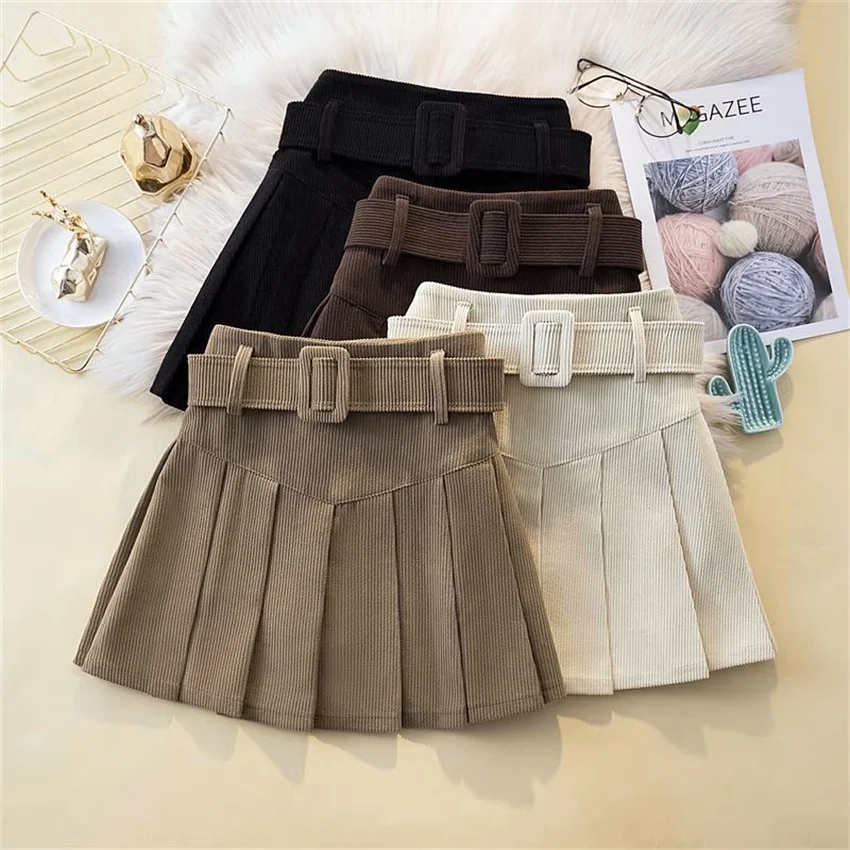 Gowyimmes 2025 Women Corduroy Skirt Elegant Lady High Waist A-line Skirts Slim Girl Sahes Pleated Skirt Mini Bottomings PD1823
