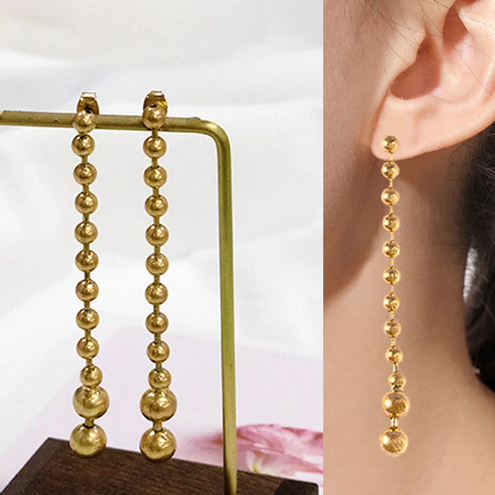 

Metal Round Balls Long Earrings Set for Women Beads Dangle Drop For Arab/Africa Ethiopia Stainless Steel Boho Jewelry Accessory