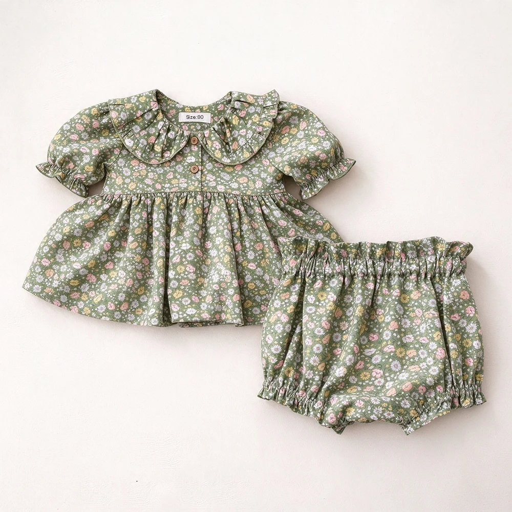 2Pcs Infant Baby Girl Clothes Sets Summer Floral Cotton Toddler Girl Suit For 0-24 Months Comfortable Daily Wear for Baby Girl