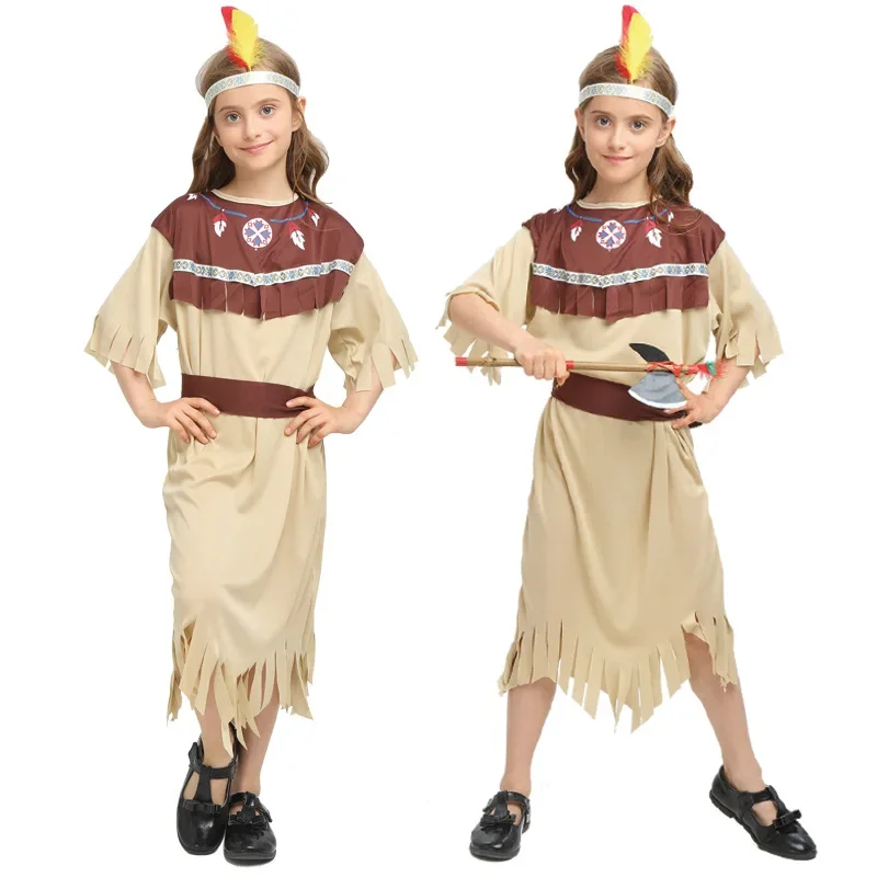

Halloween Costumes Children Boys Girls Gray-white Indian Clothes Indigenous Costumes Masquerade Performance Costumes