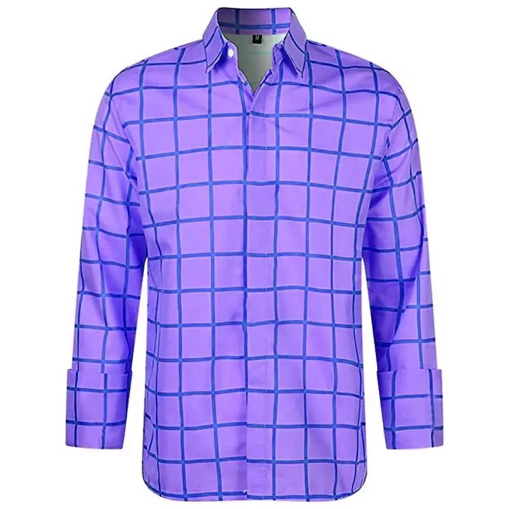 Camisa havaiana de manga comprida xadrez sólida masculina, camisa treliça, blusa de lapela de luxo, roupas masculinas, moda feminina, plus size