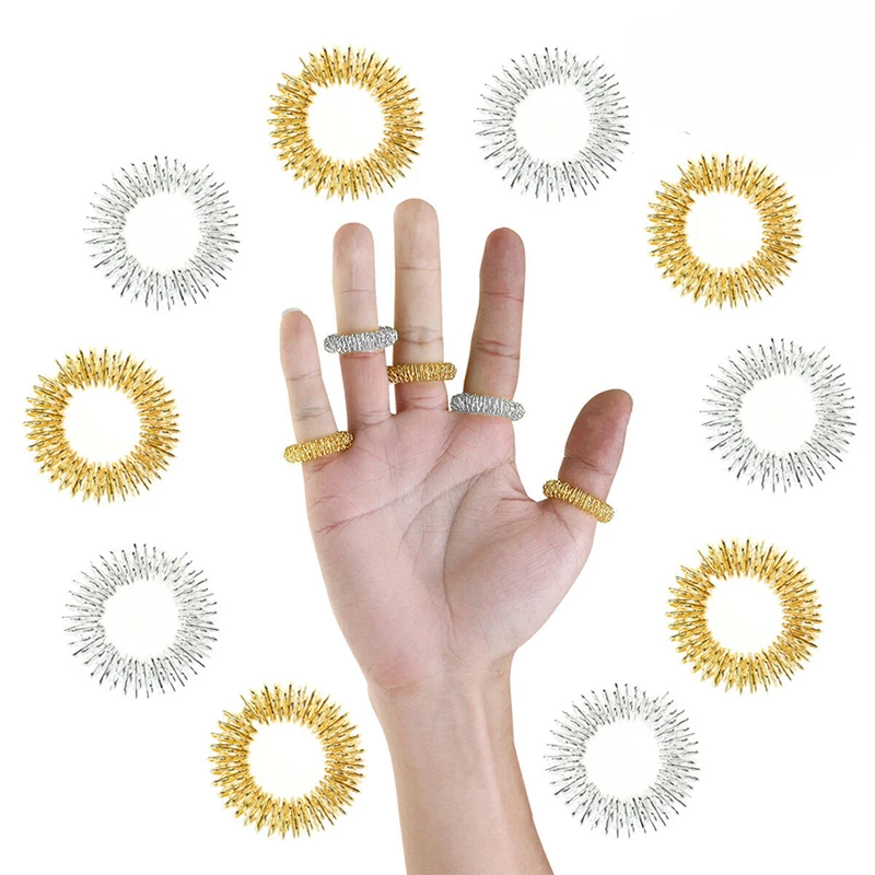 10pcs Stainless Steel Finger Massage Ring Acupuncture Therapy Relax Blood