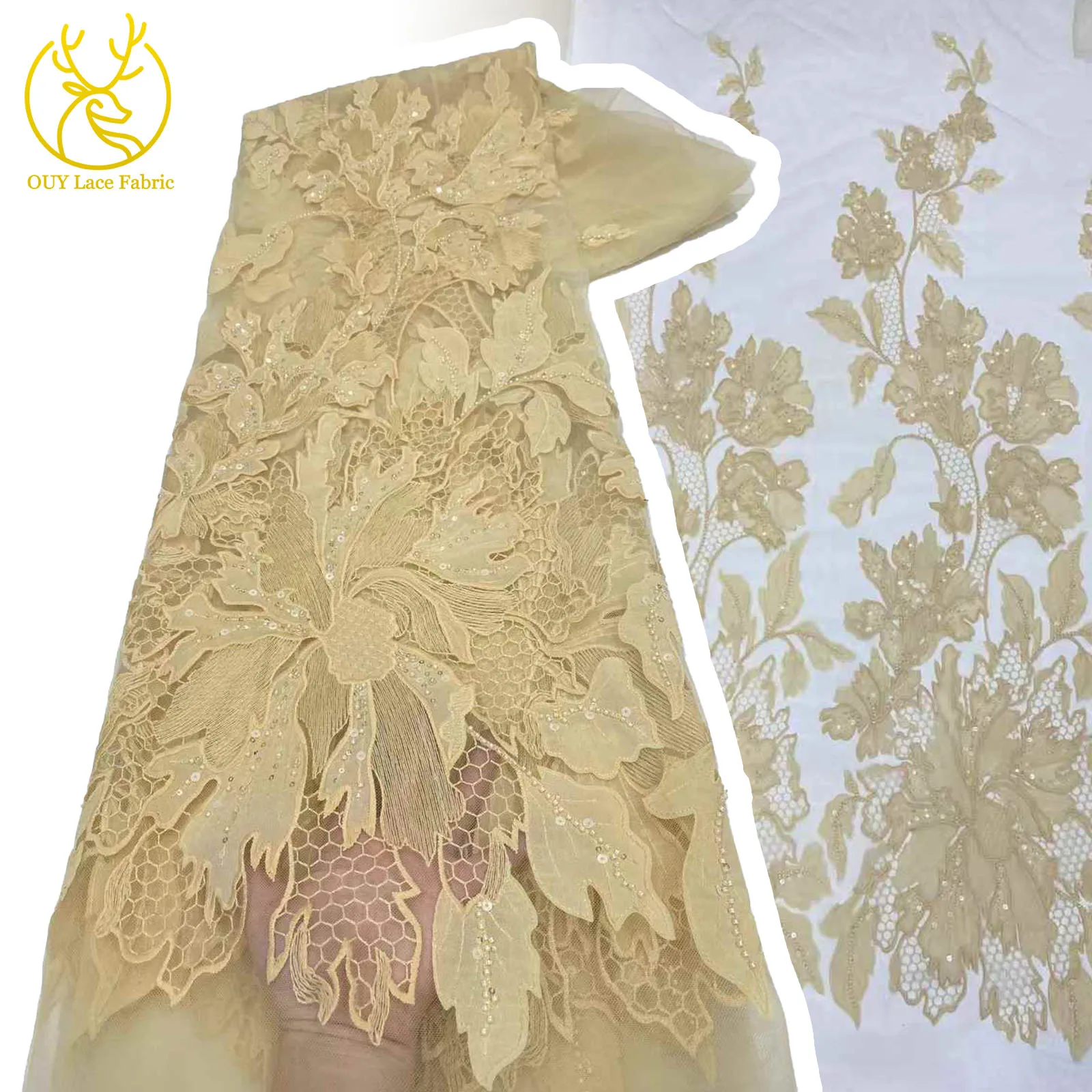 

Luxury African Hand Embroidered Sequin Tulle Lace High Quality French Sequin Lace Fabric For Ladies Party Dresses Sewing 5 Yards