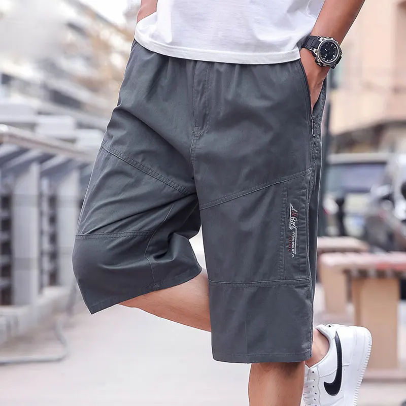 2024 Summer Casual Loose Straight Shorts Men's Clothing Safari Style Stylish Embroidery All-match Elastic Drawstring Knee Pants