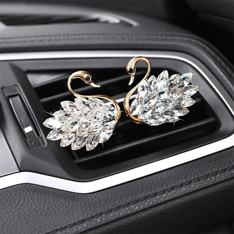 Diamond Swan Car Outlet Vent Clips Car Air Freshener Perfume Clip Diffuser Diamond Auto Ornament Gift Car Accessories For Girls