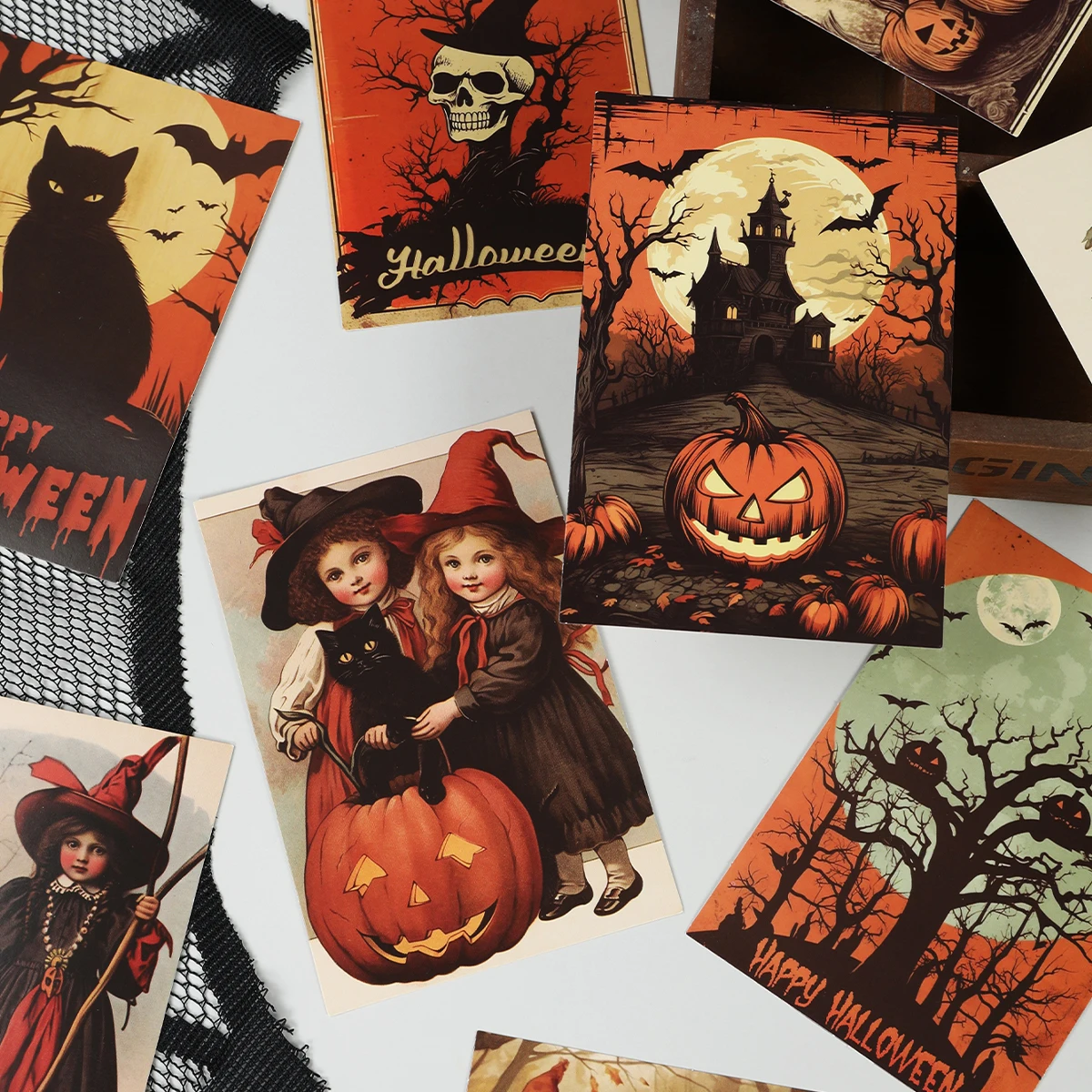 10pcs Halloween Party Postcards Black Cat Witch Favors Happy Halloween Pumpkin Postcards Decoration Hallween Party Gifts Decor