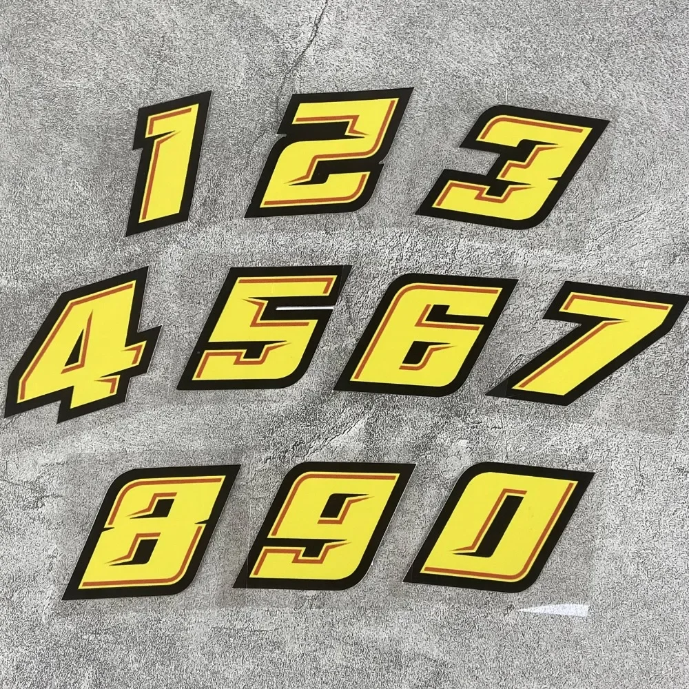 Yellow Number 0123456789 Vinyl Sticker 1PC Fashion DIY Decal for Motorcycle Fuel Tank Side Panels Scooter Helmet Exterior Decor