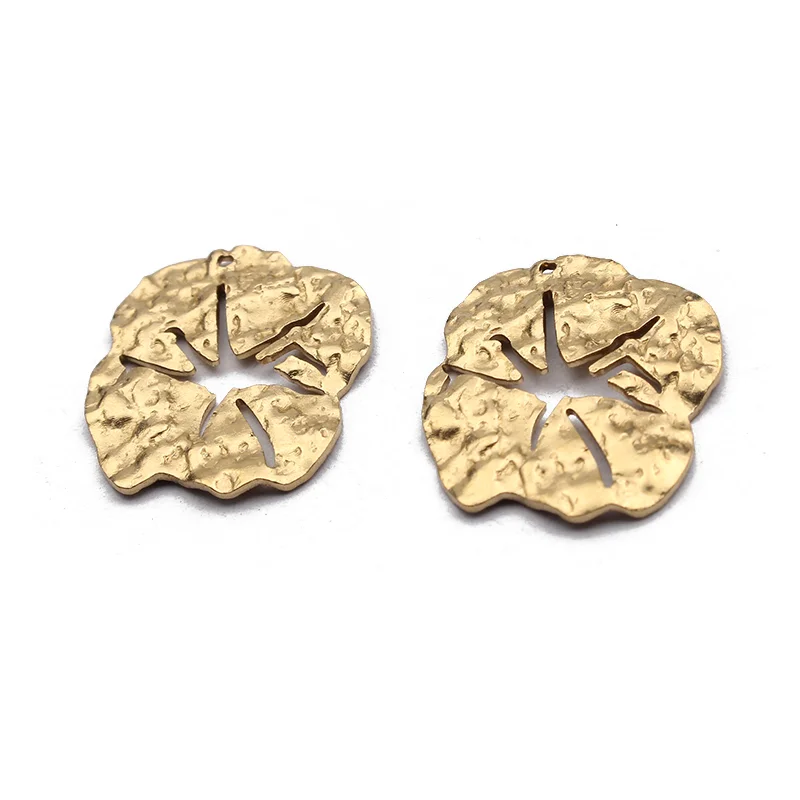 10pcs Raw Brass Broken Leaf Charms Hammered Flower Pendant For DIY Earrings Necklace Jewelry Findings Making Supplies