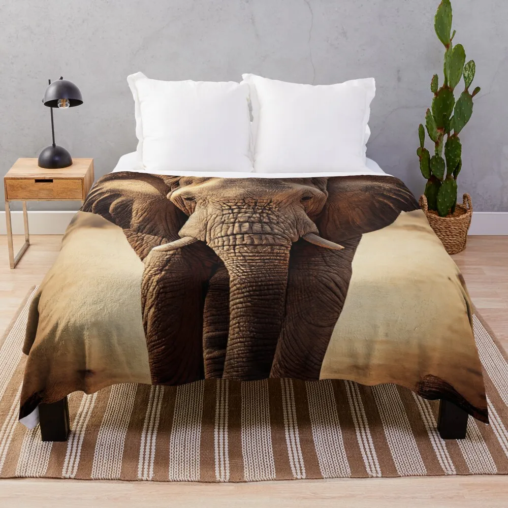 

African Elephant sunset Throw Blanket Blankets For Sofas Plush decorative Blankets