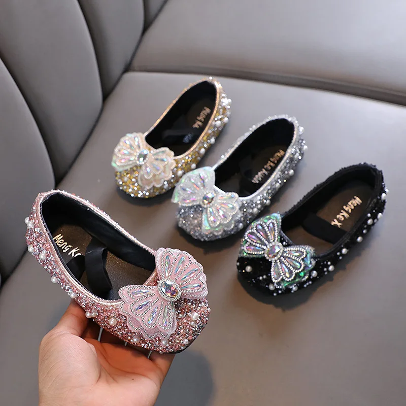 Girls Princess Shoes Autumn New Baby Kids Shoes Glitter Fashion Flats Party Dress Dance Soft Wedding Shoes H975