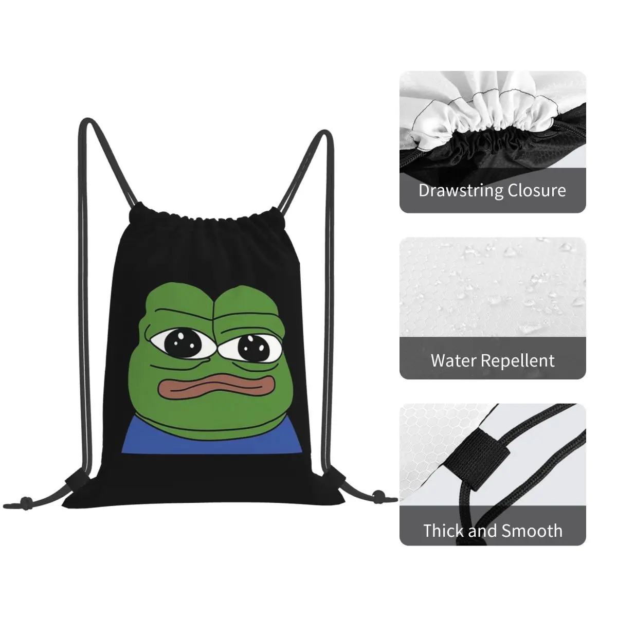 Stare Emote Pepe The Frog Backpacks Portable Drawstring Bags Storage Bag Book Bags for Travel School