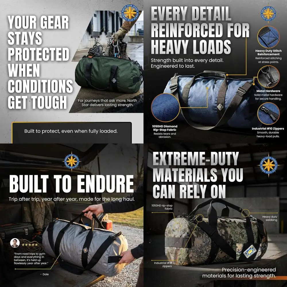 

Сверхпрочная сумка-дафл XL из ткани рипстоп, всепогодная, компактная, вместимость 175 л, оранжевая, 18 x 42 дюйма.