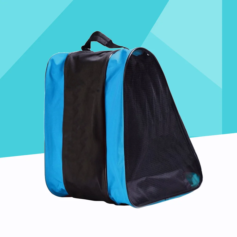 

Roller Skating Blue Mesh Net Design Adjustable Strap Durable Nylon Material Three Pockets For Ice Storage Skating Bag