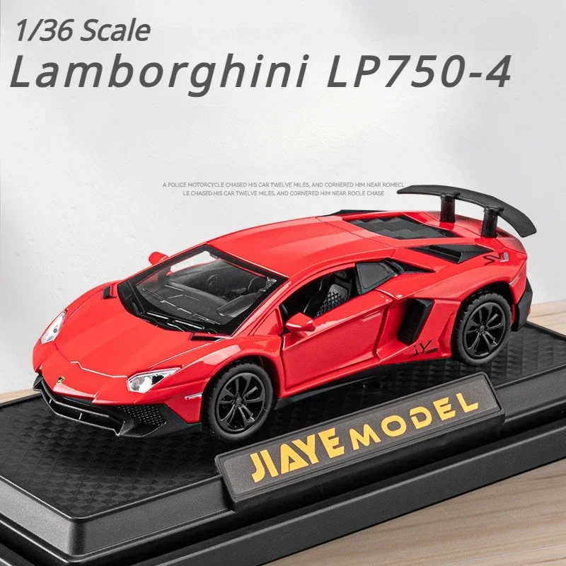 New 1:36 Lamborghini LP750-4 Alloy Sports Car Model Racing car Pull back Sound and Light collection ornaments