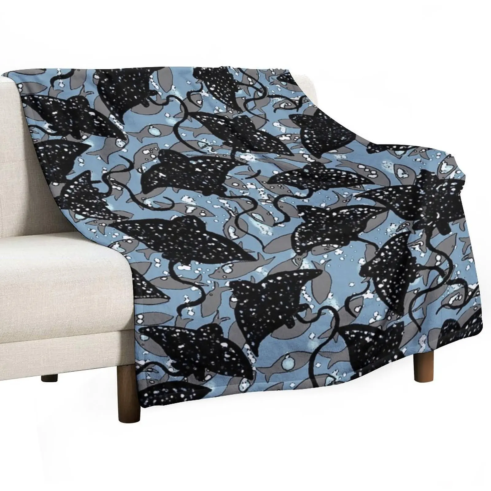 Black Spotted Eagle Ray School of Fish Pattern Throw Blanket For Decorative Sofa Cute Plaid Tourist Plush Blankets