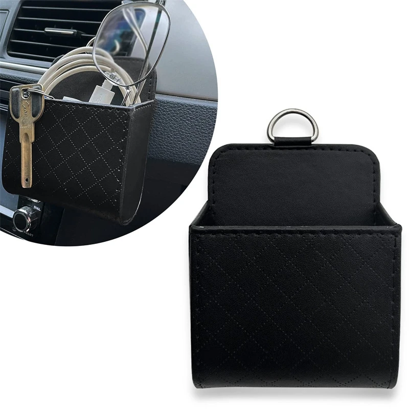 

Car Phone Holder Mount Air Vent Hanging Storage Box Car Mobile Phone Bag PU Leather Glasses Organizer Support in Car Accessories