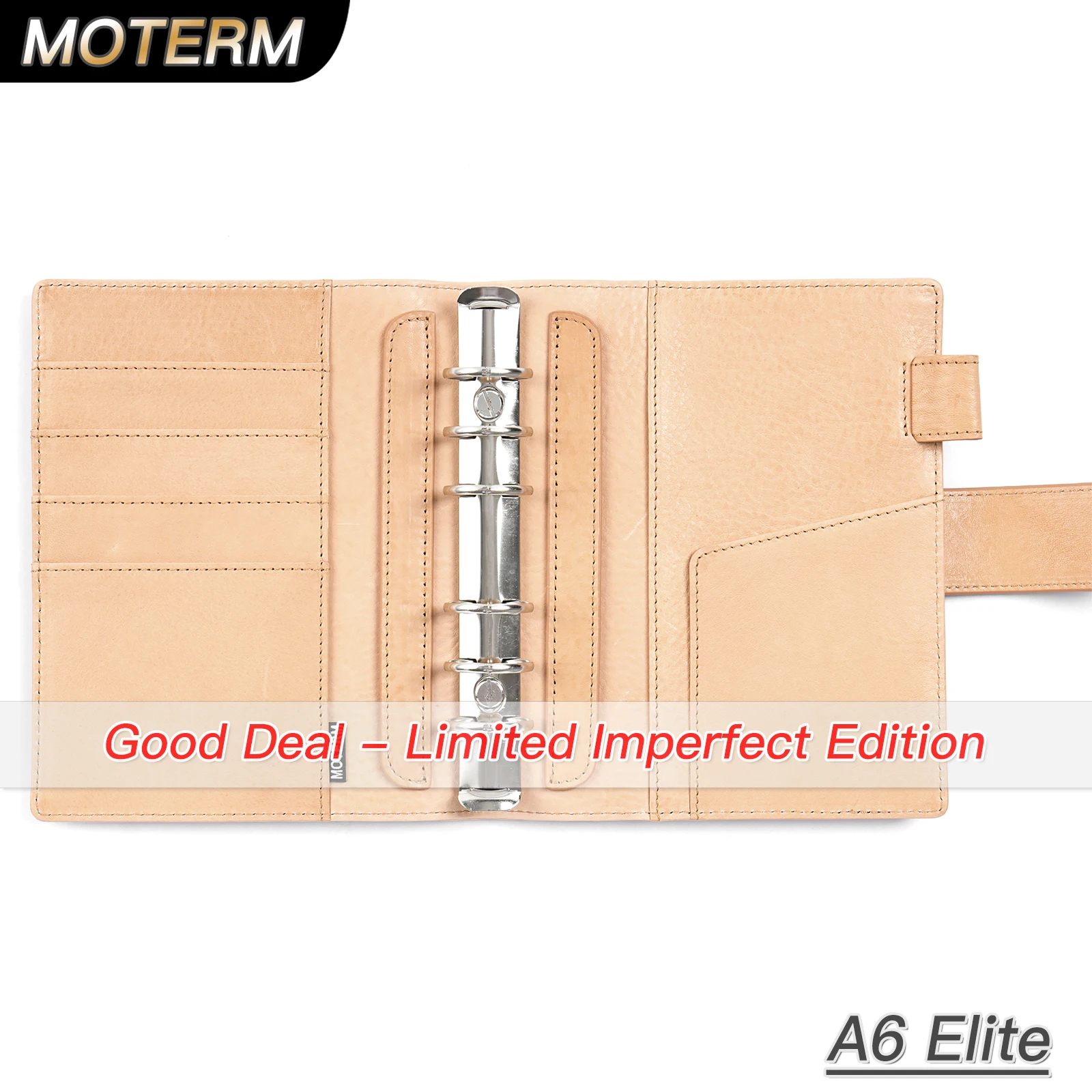 Limited Imperfect Moterm Vegetable Tanned A6 Size Elite Rings Planner without Big Back Pocket Leather Binder Notebook Cover