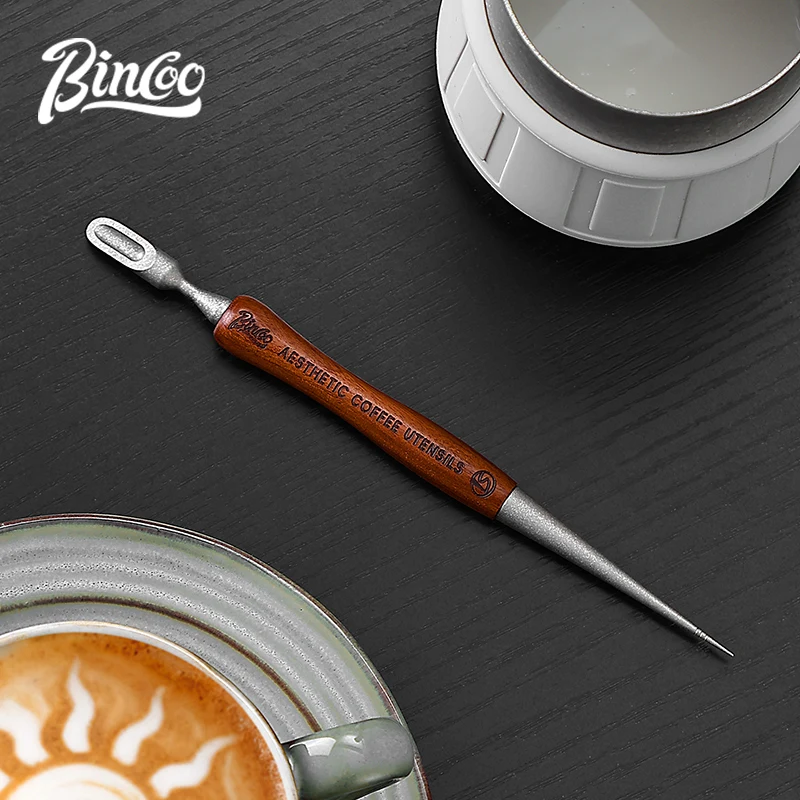 

Bincoo Wooden Handle Coffee Latte Art Pen Dual Head Stainless Steel Decorating Needle Espresso Cappuccino Milk Foam Tracing Carv