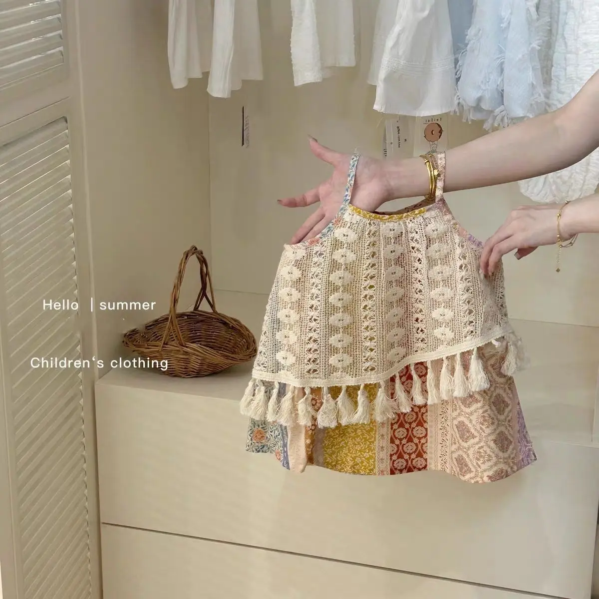 

Summer girls' stylish camisole long dress new children's sleeveless tassel vest dress