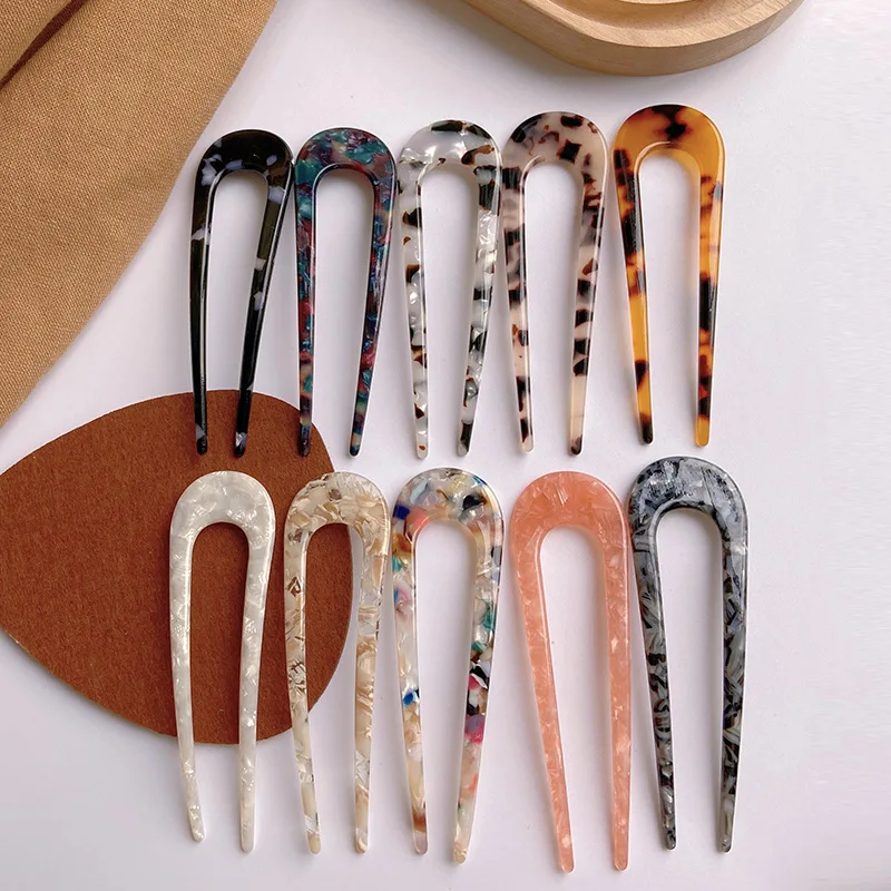 

Internet celebrity acetic acid hairpin girl floral U-shaped hairpin ball head disc hair fork temperament simple retro headdress