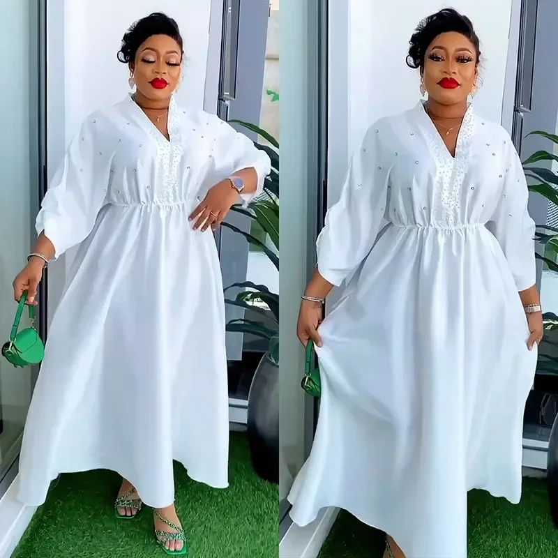 Vestidos africanos elegantes para mujer, vestidos africanos de manga 3/4 con cuello en V de poliéster para fiesta de noche, ropa africana 2024