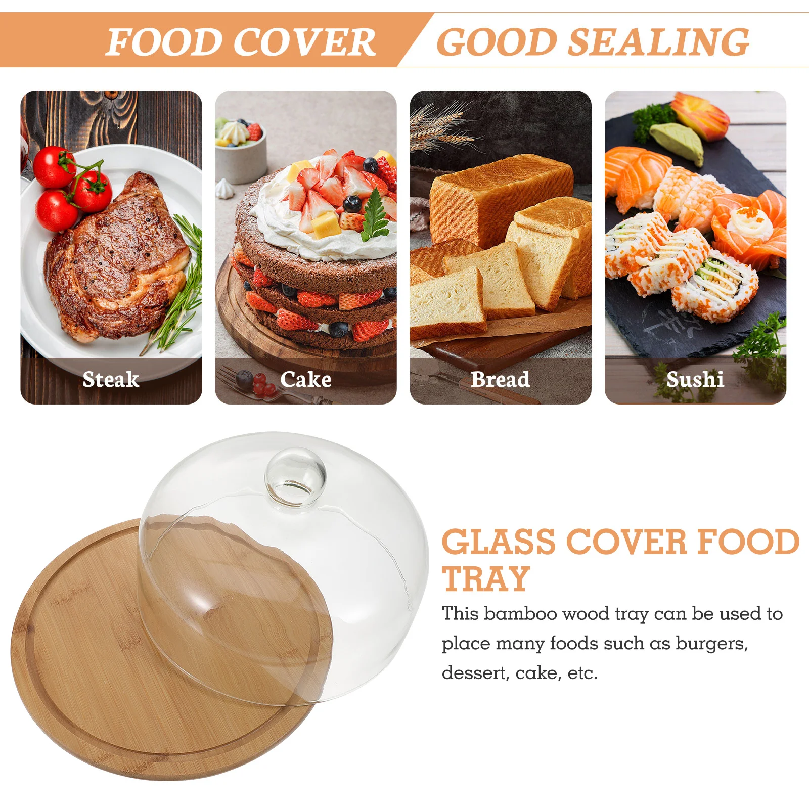 

Набор: 1 стеклянная крышка для торта, 1 прозрачный поднос для еды, бамбуковая тарелка для десертов, бургеров, вечеринок, кухонная сервировочная тарелка