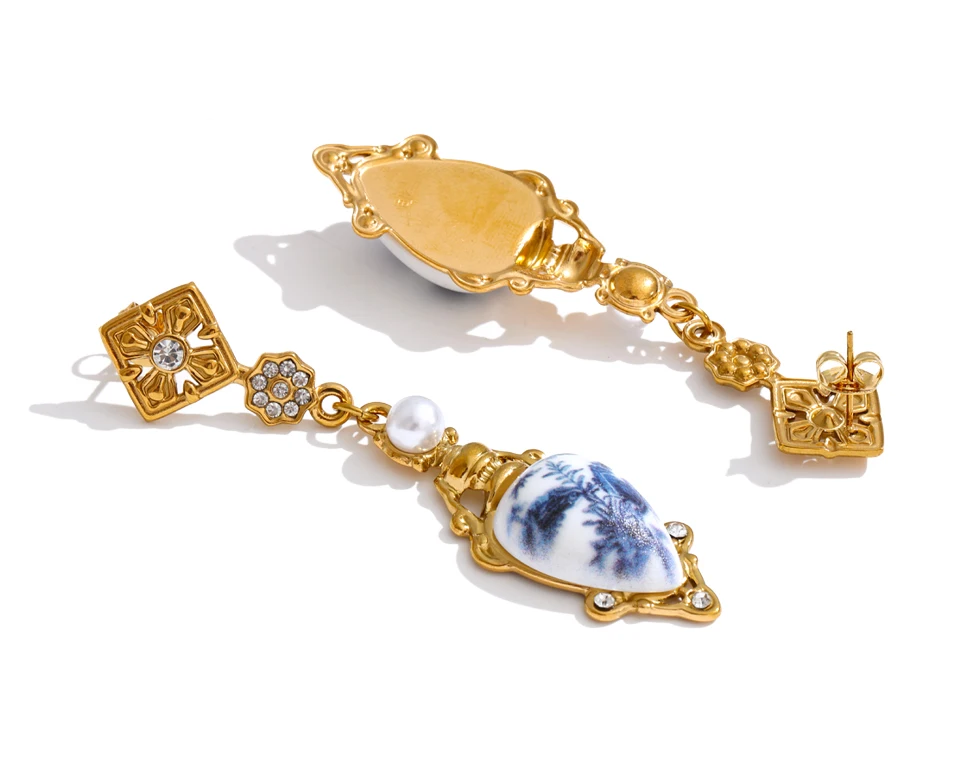 Yhpup Courtly Style Ohrringe aus Edelstahl mit Kunstharz-Blumenanhänger für Damen, beliebter, schicker, exquisiter Ohrschmuck als Geschenk – Detail 2