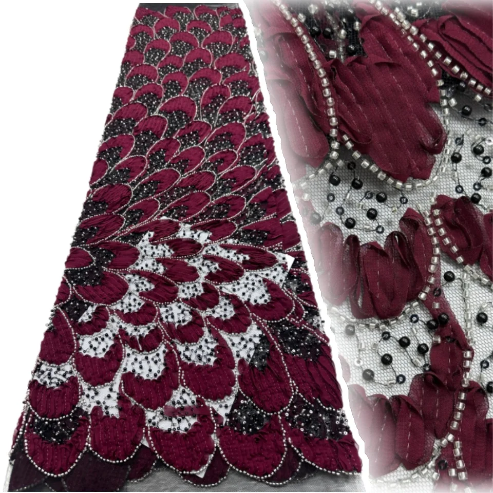 

New Style French Embroidery Lace Beaded Sequins Tulle Lace Fabric 2026 Orange African Lace Fabric For Wedding Party Dress 2849