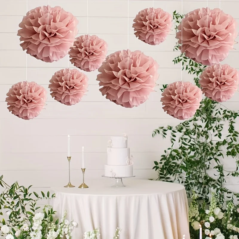 9 Stück 6 Zoll und 8 Zoll rosa Papierblumenkugeln – perfekt für Hochzeiten, Brautpartys, Geburtstage und Singles, Partys für Hochzeiten