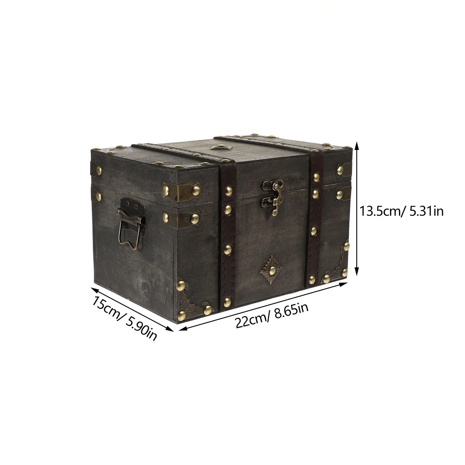 Pirate Treasure Chest Wooden Storage Box Retro Vintage Design Multi-Functional Organizing Box for Jewelry Coins Documents
