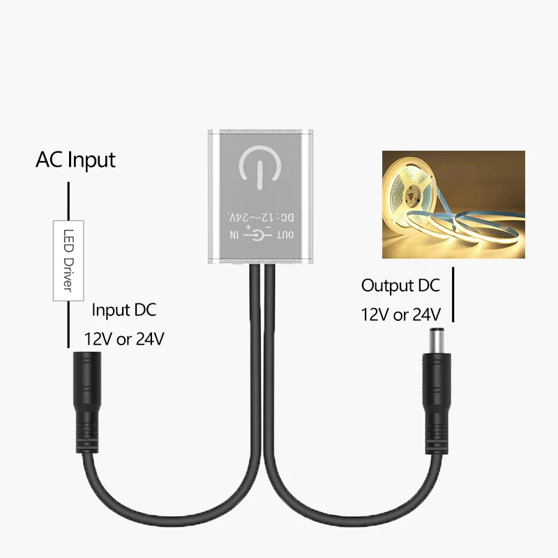 تيار مستمر 12/24 فولت 100% سطوع قابل للتعديل LED باهتة التبديل - مستشعر اللمس، متوافق مع منتجات الإضاءة LED، مفتاح خافت LED #2