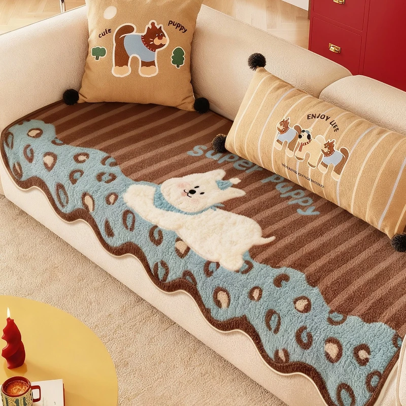 One-piece Cartoon Plush Sofa Cushion 2026 Winter New Fixed Non-slip Anti-cat Scratch Special-shaped Sofa Cushion High-end Soft
