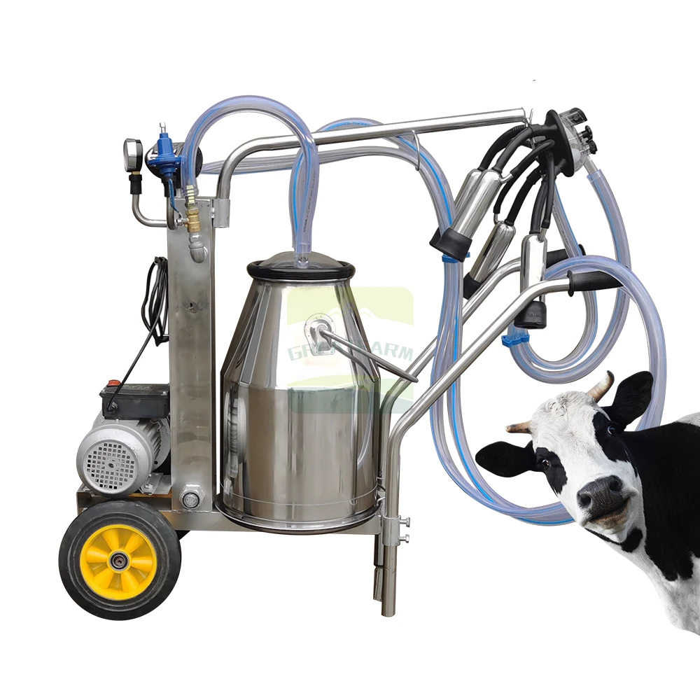 Best Milking Machine For Cow 25L Vacuum Pump Portable Automatic Vacuum Milker With Stainless Steel Bucket 10-12 Cows Per Hour