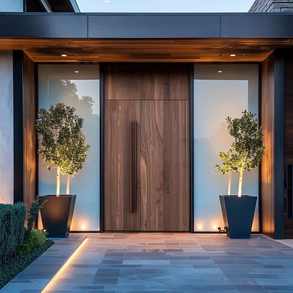 Porte in alluminio con rottura termica Porta battente esterna moderna per villa con venature del legno per porta d'ingresso di sicurezza domestica del cortile della casa