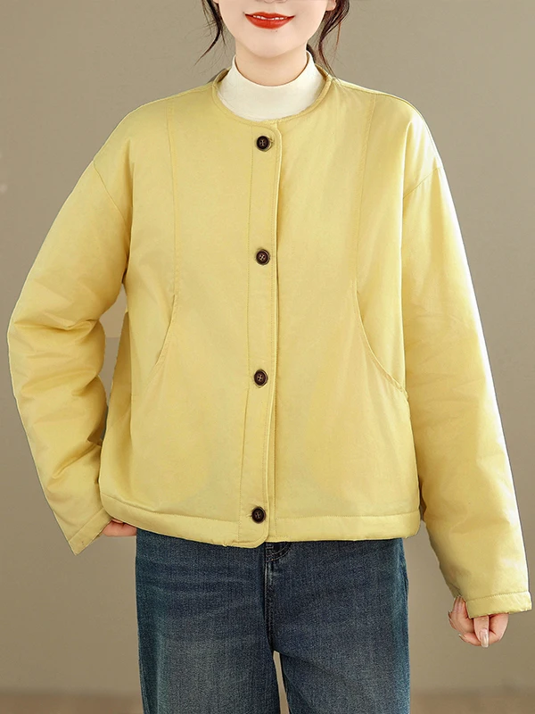 Thiened Cotton Jaet Damen Retro DString runder Ne Wintermantel Warme Baumwolle Gefütterte Weste Langer Sve-Mantel aus reiner Baumwolle