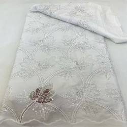 White Austria Cotton African Polished Fabric 2024 Milk Silk Lace for Occasions Celebrants 5 Yards Swiss Voile Lace Sew