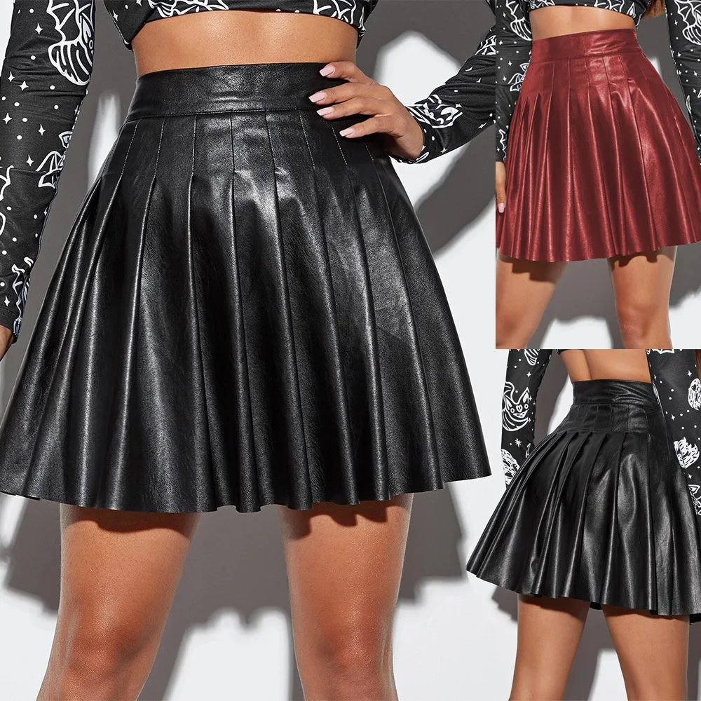 PU Pleated Skirt Large Size Short Skirt Women's Skirt New Style